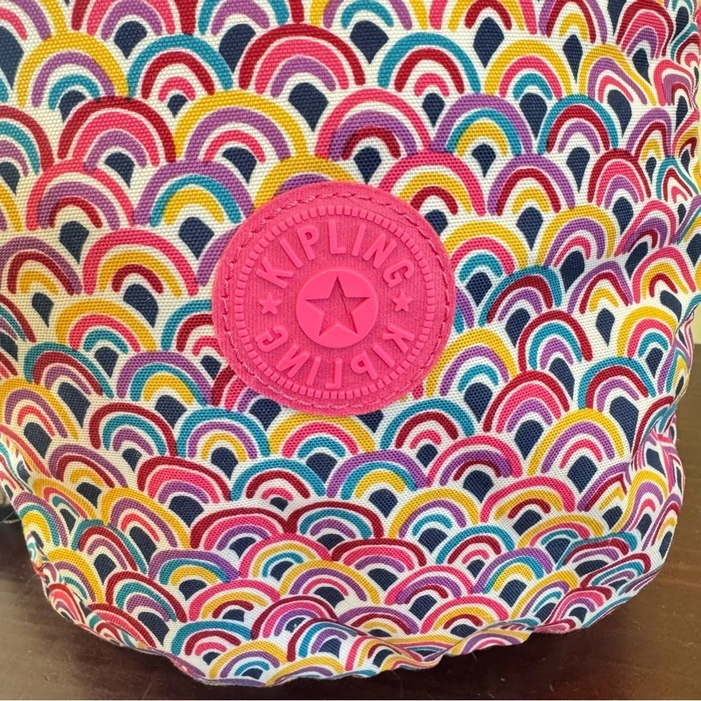 Kipling, Challenger, pink rainbow live light, Peacock, prism, fabric backpack